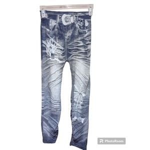 Women's Chuns Plamtree Blue Stretch Leggings Jeggings Soft Lightweight One Size